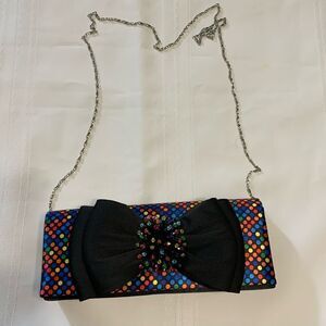 Polkadot Clutch with large black bow and beaded detail